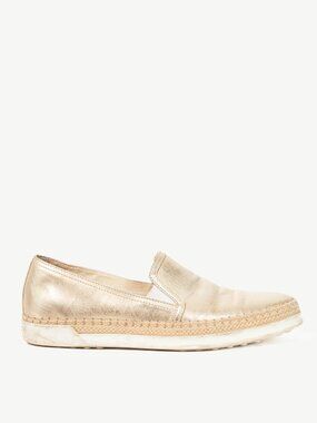 Tod's SS18 Metallic Gold Leather Espadrille Slip-On Sneakers